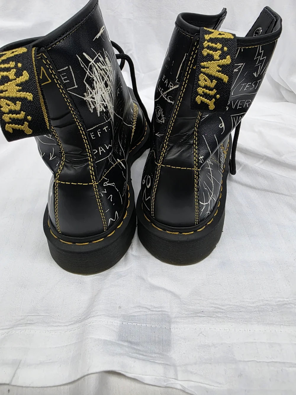 Dr. Martens Black Graffiti Lace-Up Boots with Yellow Stitching - Picture 4 of 8